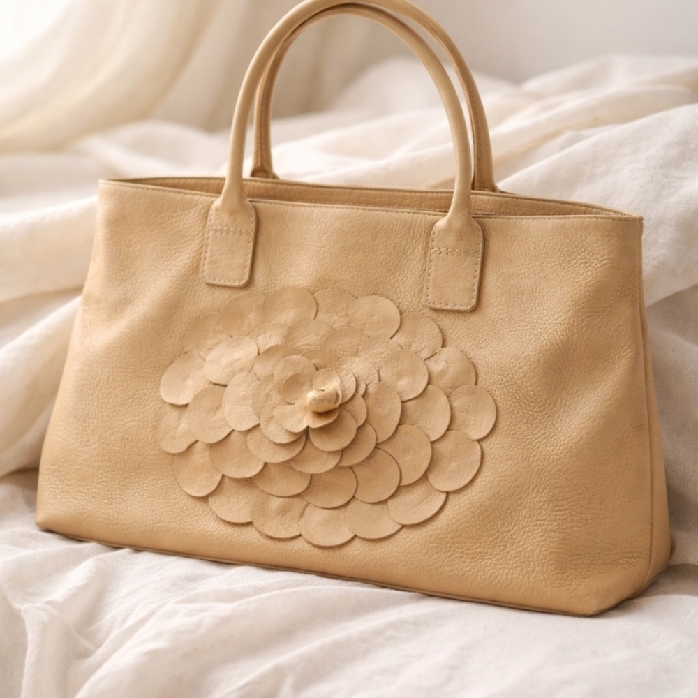 Donna Dixon Large Yellow Leather Tote 3D Floral Detail Shoulder Bag
